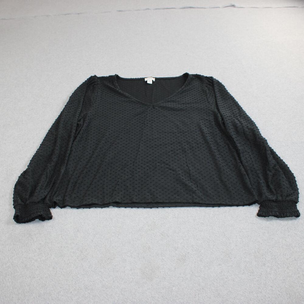 J Crew Shirt Women XL Black Swiss Dot Balloon Sleeve V Neck Blouse Boho Peasant